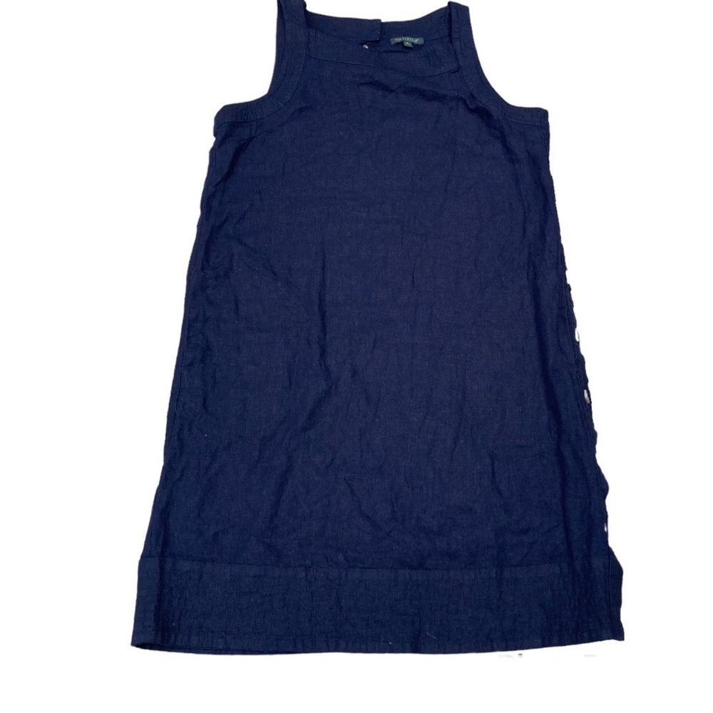 FOR Cynthia Navy Linen Dress with Buttons Pockets Cute Back Summer Coastal Small